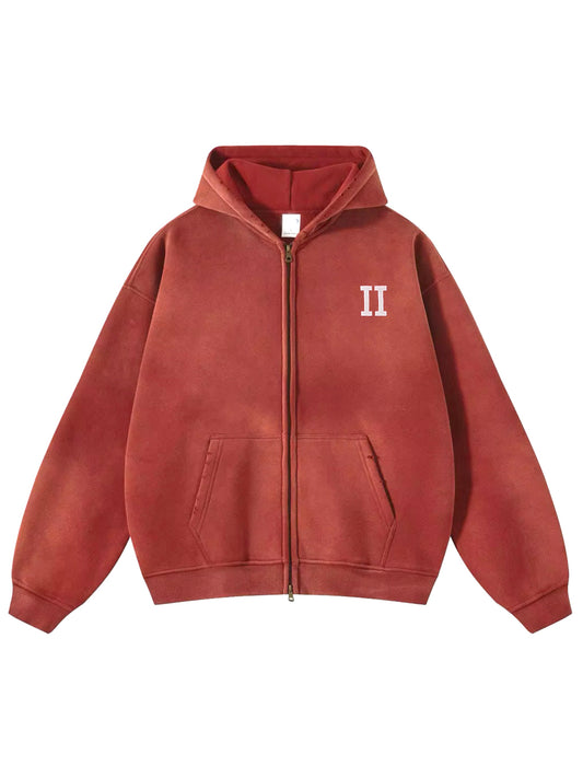 Red Classic Weathered II Zipped Hoodie