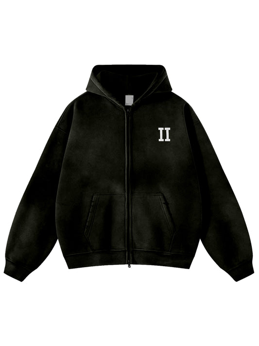 Black Classic Weathered II Zipped Hoodie